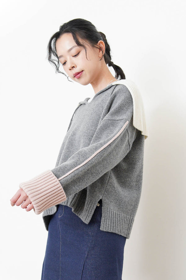 Grey wool sweater w/ sailor collar