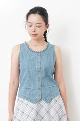 Denim vest w/ ruffle fringe