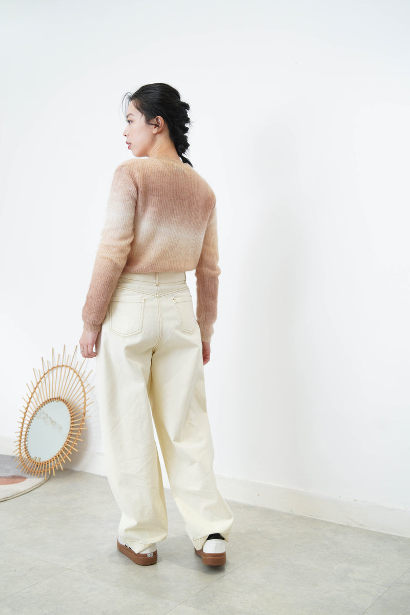 Ivory straight cut outlined trousers