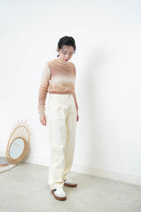 Beige gradient crop knit top