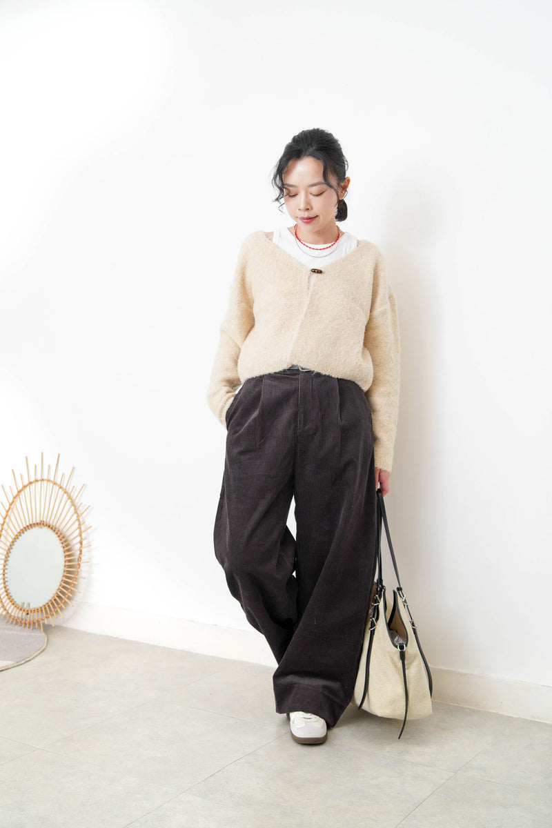 Dark brown corduroy pants with belt