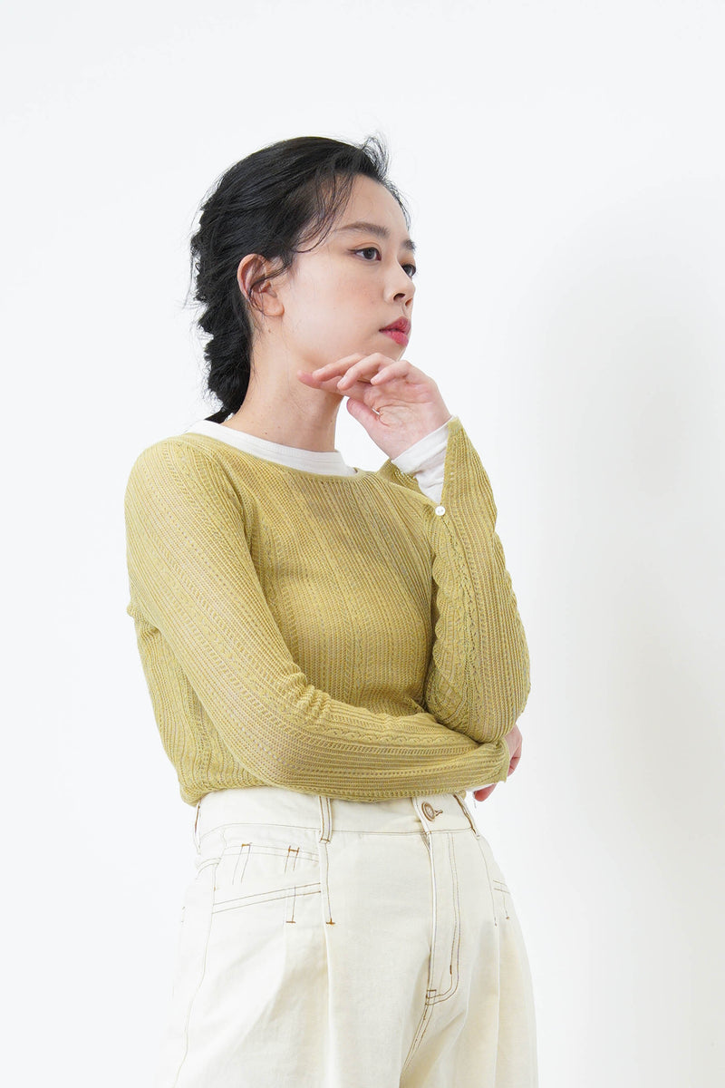 Mustard crochet top w/ split sleeves