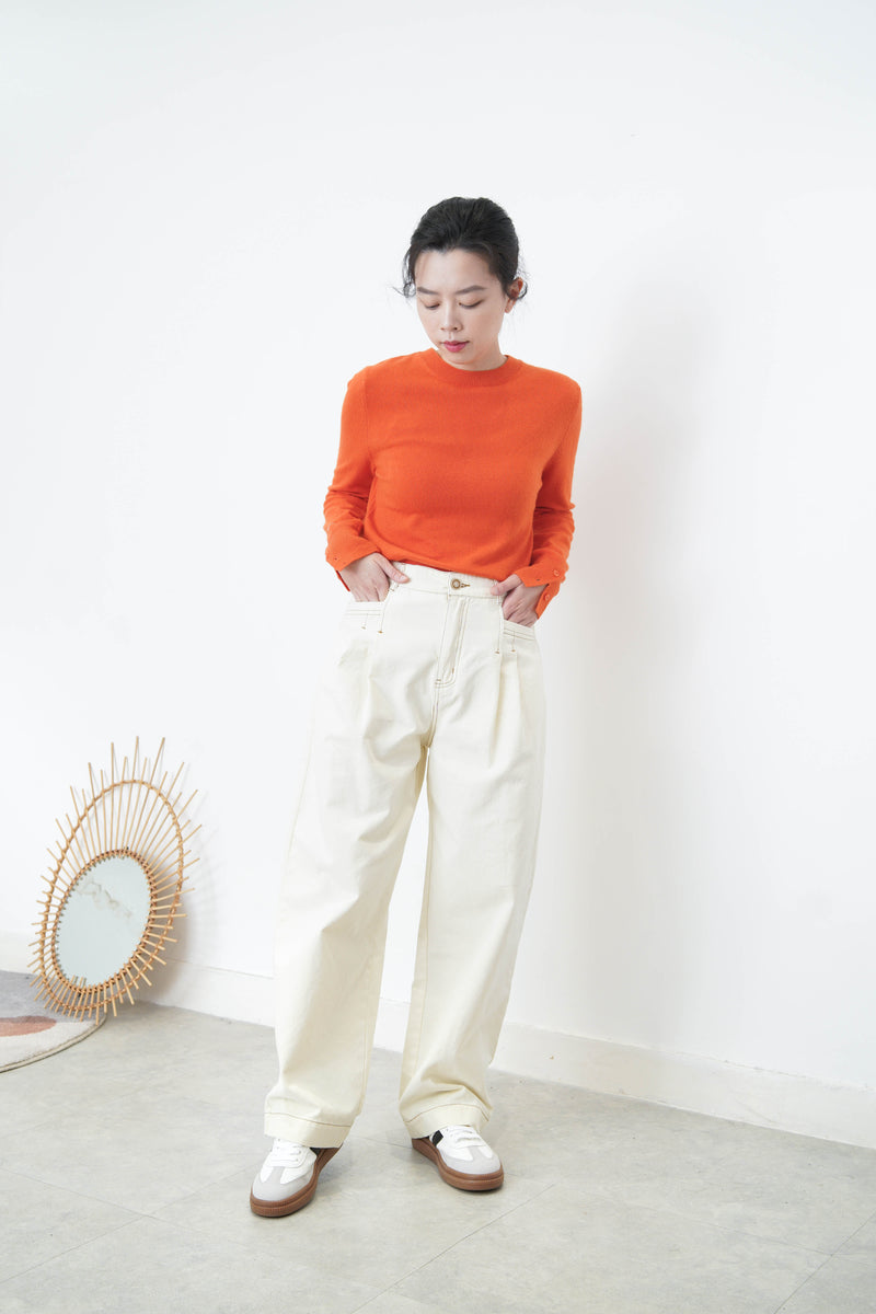 Ivory straight cut outlined trousers