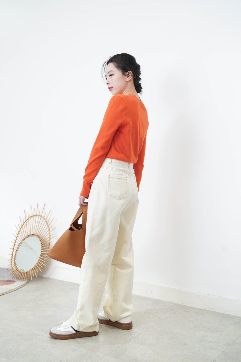 Ivory straight cut outlined trousers