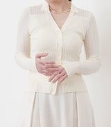 Ivory v neck cardigan in sheer stripes details