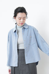 Blue corduroy shirt in round collar