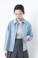 Blue corduroy shirt in round collar