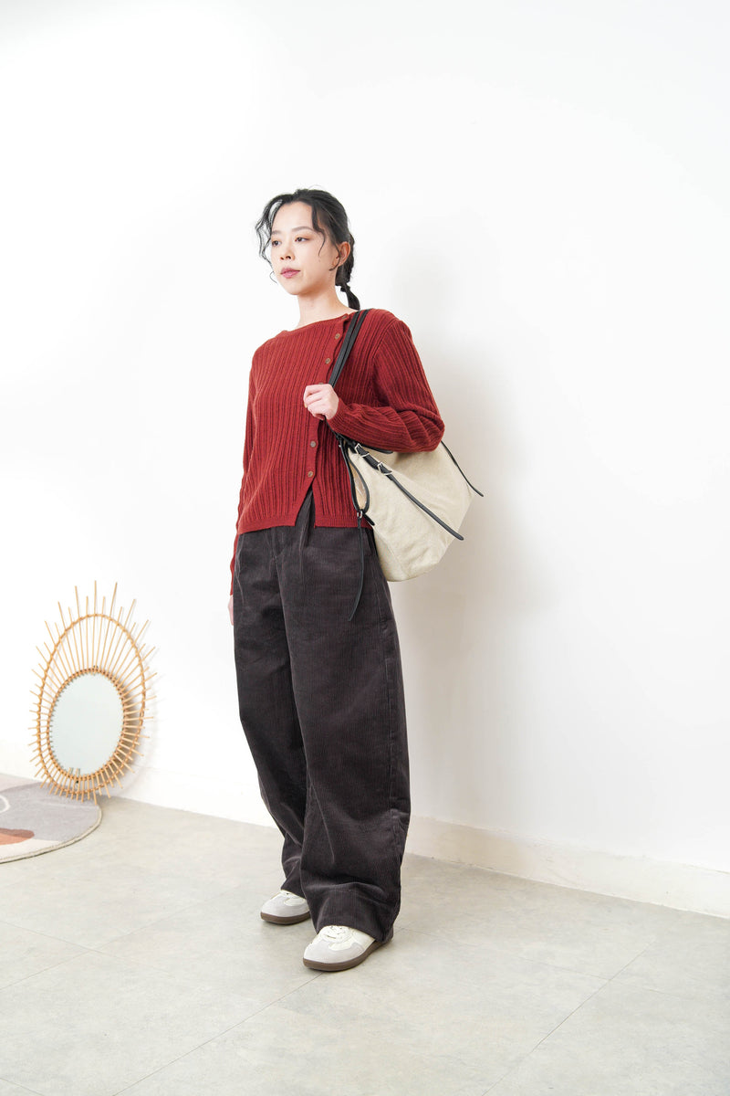 Wine thin knit sweater w/ side buttons