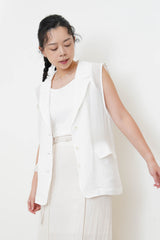 White sheer sleeveless premium blazer