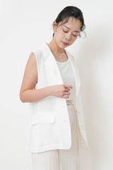 White sheer sleeveless premium blazer
