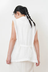 White sheer sleeveless premium blazer