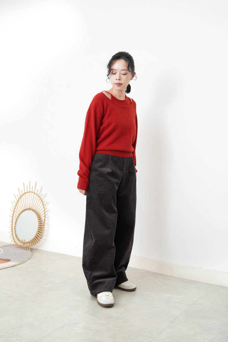 Red asymmetric premium wool sweater in set