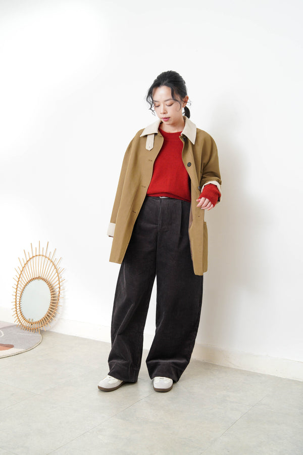 Trench coat w/ corduroy patchwork details