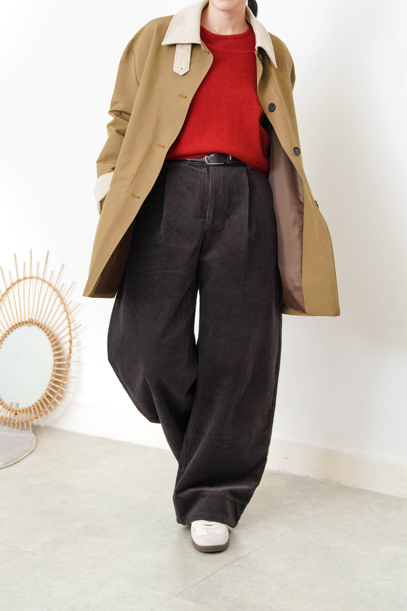 Trench coat w/ corduroy patchwork details
