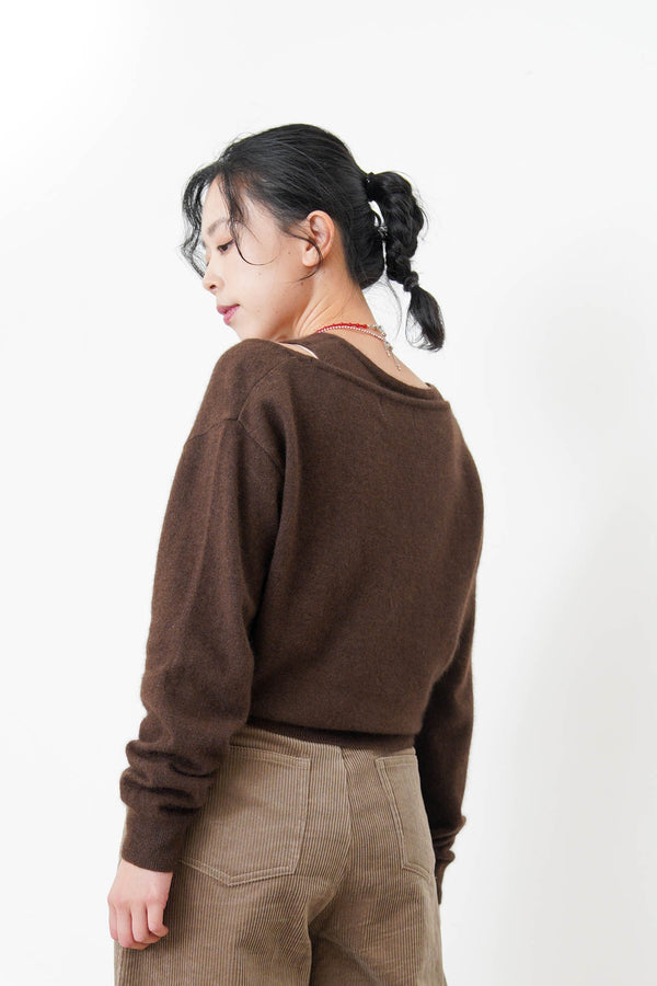 Brown asymmetric premium wool sweater in set