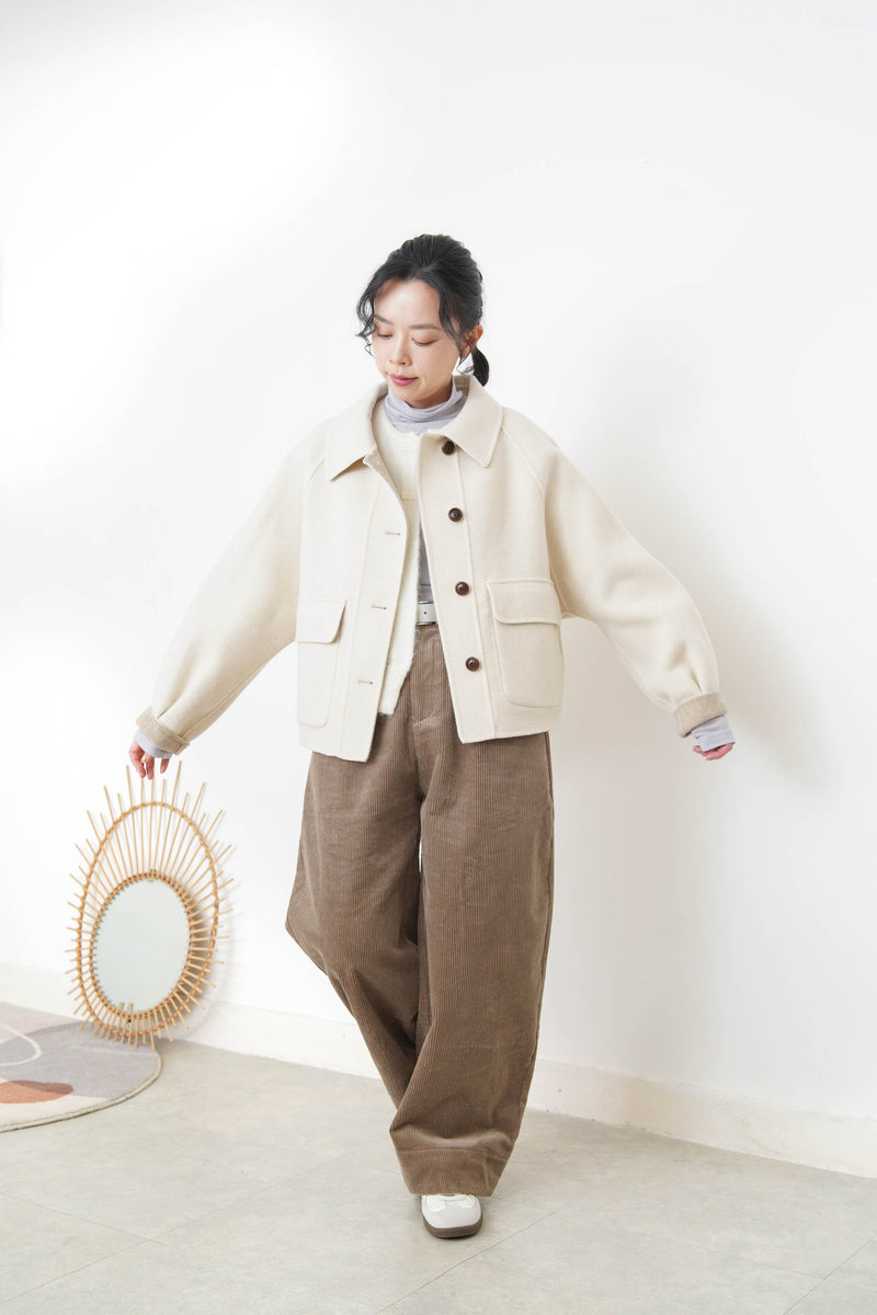Off white merino wool jacket in 2 ways