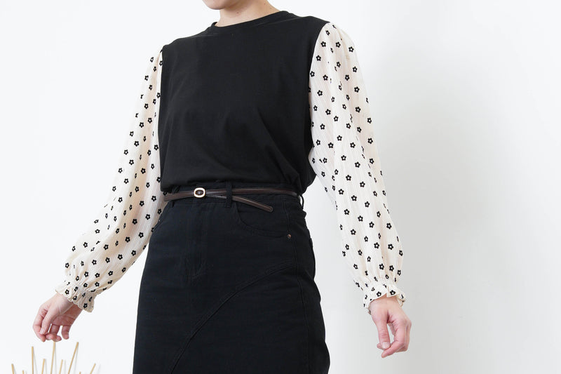 Black blouse w/ floral pattern sleeves
