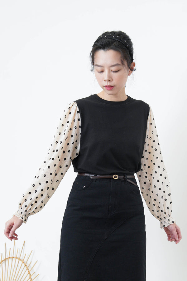 Black blouse w/ floral pattern sleeves