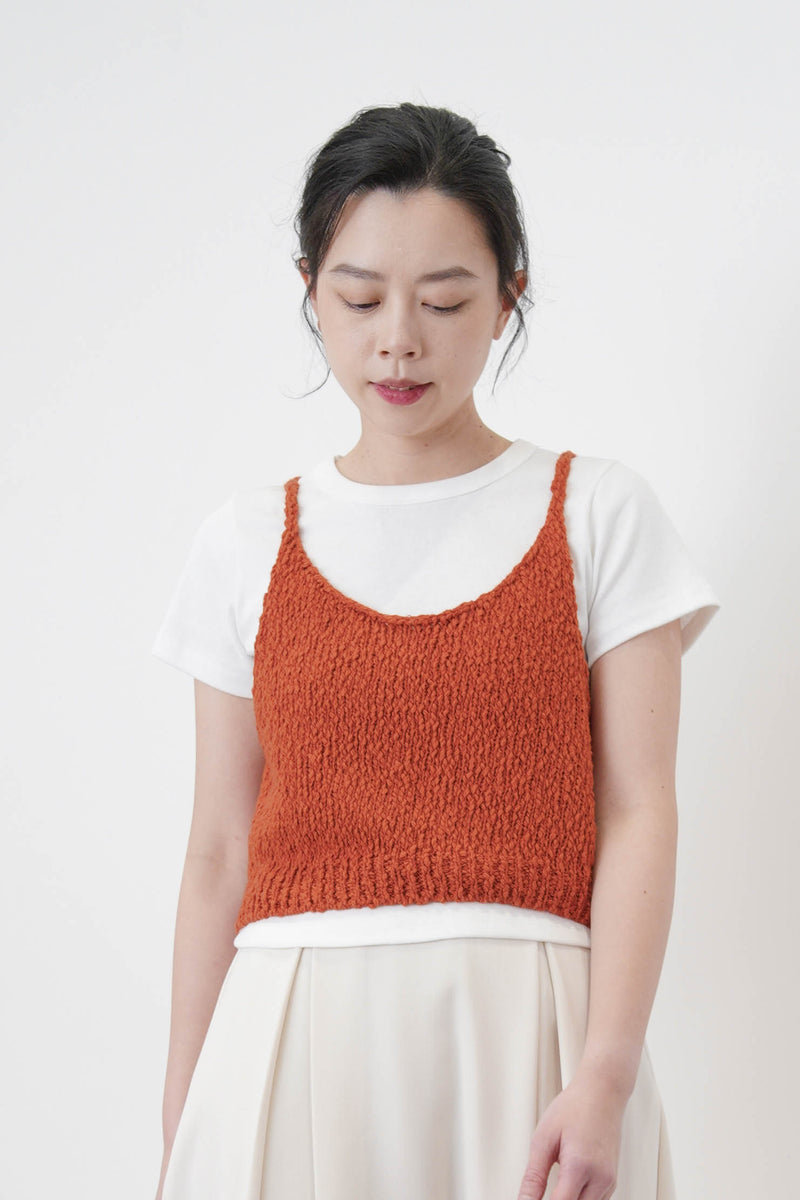 Brick red texture knit cami