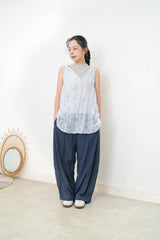 Sky Blue sheer pattern long vest in wrinkle texture