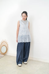 Sky Blue sheer pattern long vest in wrinkle texture