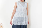 Sky Blue sheer pattern long vest in wrinkle texture