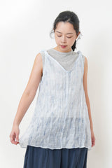 Sky Blue sheer pattern long vest in wrinkle texture