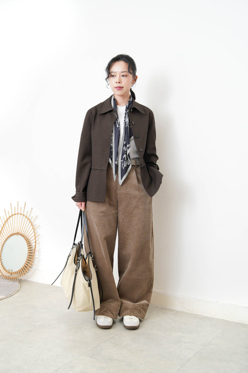 Dark brown blazer w/ peplum layering