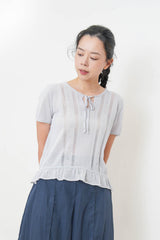 Light blue crochet top w/ peplum hem