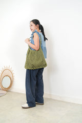 Green frech net beach bag w/ inner pouch