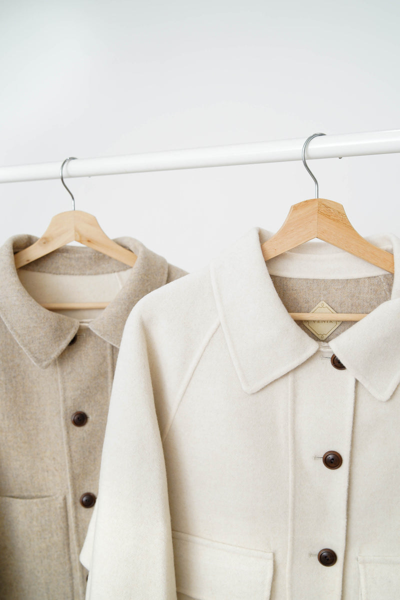 Off white merino wool jacket in 2 ways