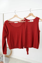 Red asymmetric premium wool sweater in set