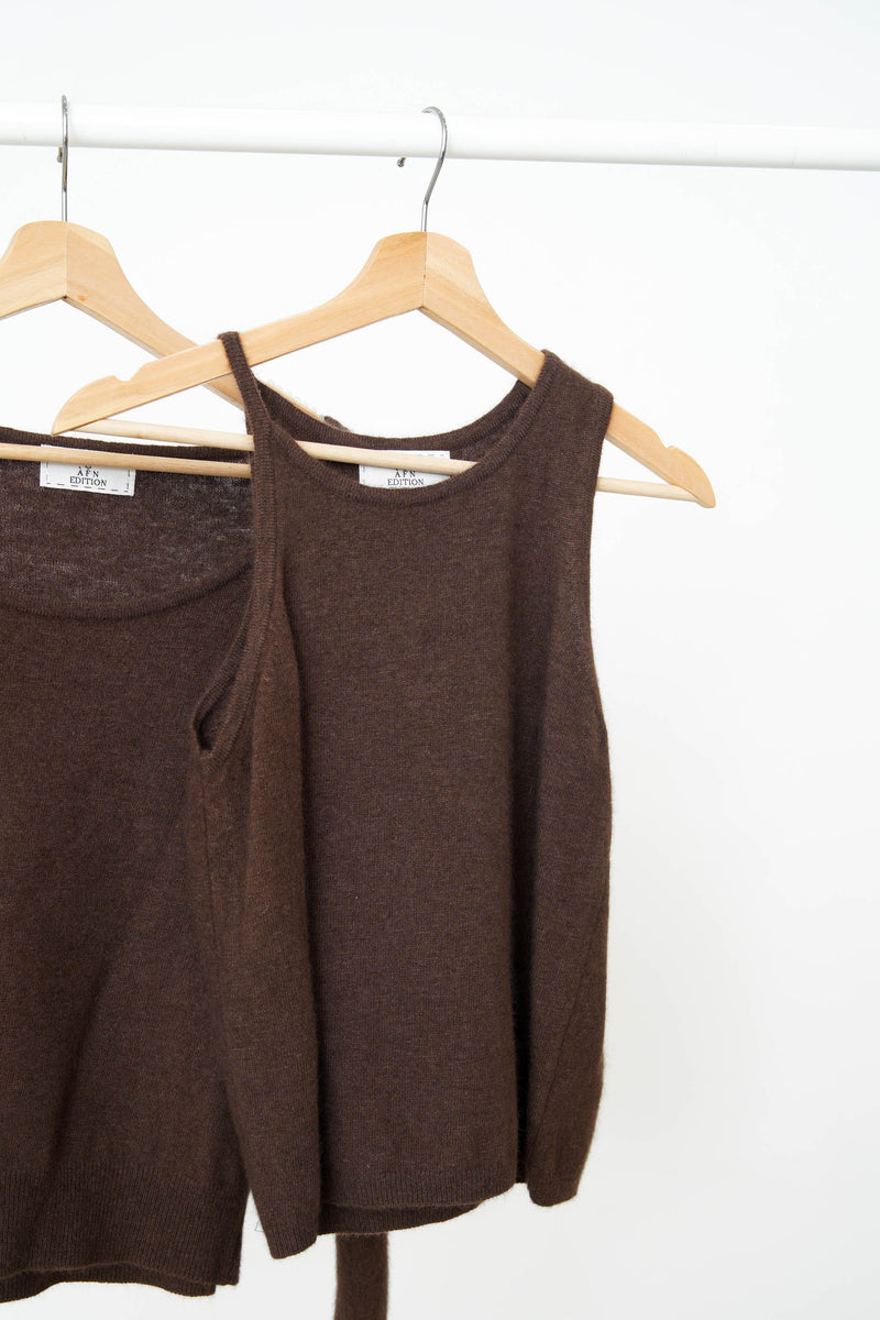 Brown asymmetric premium wool sweater in set