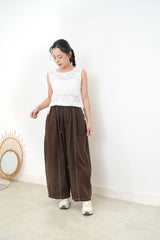 White crochet vest w/ tie string hem