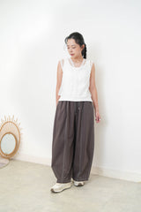 White crochet vest w/ tie string hem