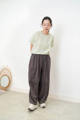 Avocado green linen top w/ elastic hem