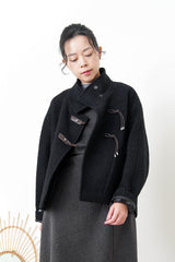 Black 100% wool jacket w/ leather buckles