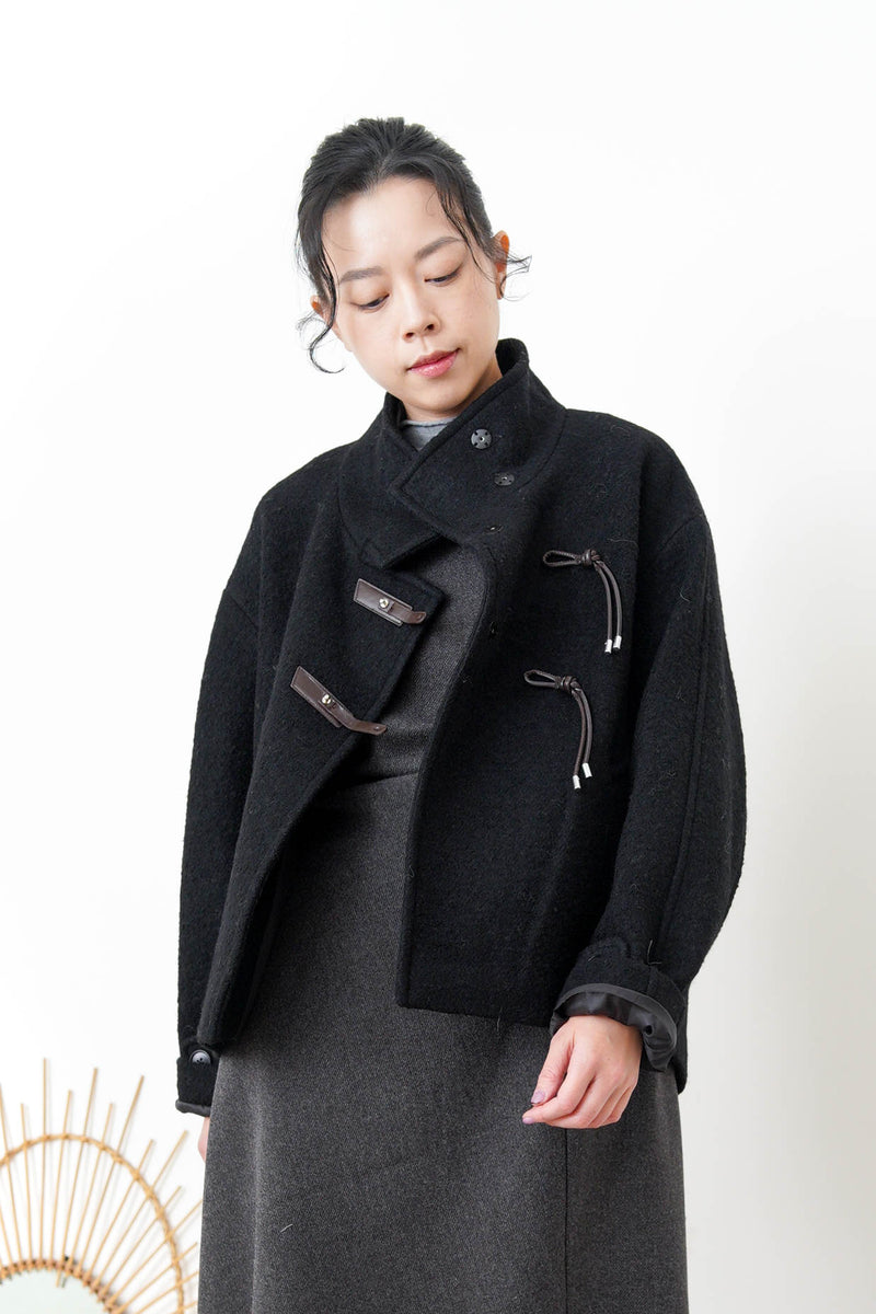 Black 100% wool jacket w/ leather buckles