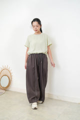 Avocado green linen top w/ elastic hem