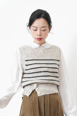 Black stripes vest w/ buttons details hem