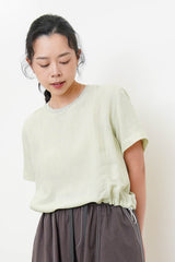 Avocado green linen top w/ elastic hem
