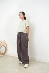 Avocado green linen top w/ elastic hem