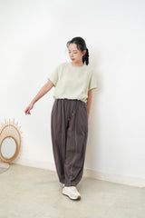 Avocado green linen top w/ elastic hem