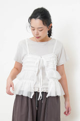 Detail ruffle mesh cami w/ ruffle tee in set