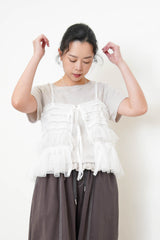 Detail ruffle mesh cami w/ ruffle tee in set