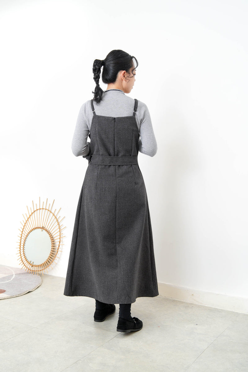 Charcoal waist strap cami dress w/ grey inner set