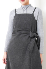 Charcoal waist strap cami dress w/ grey inner set