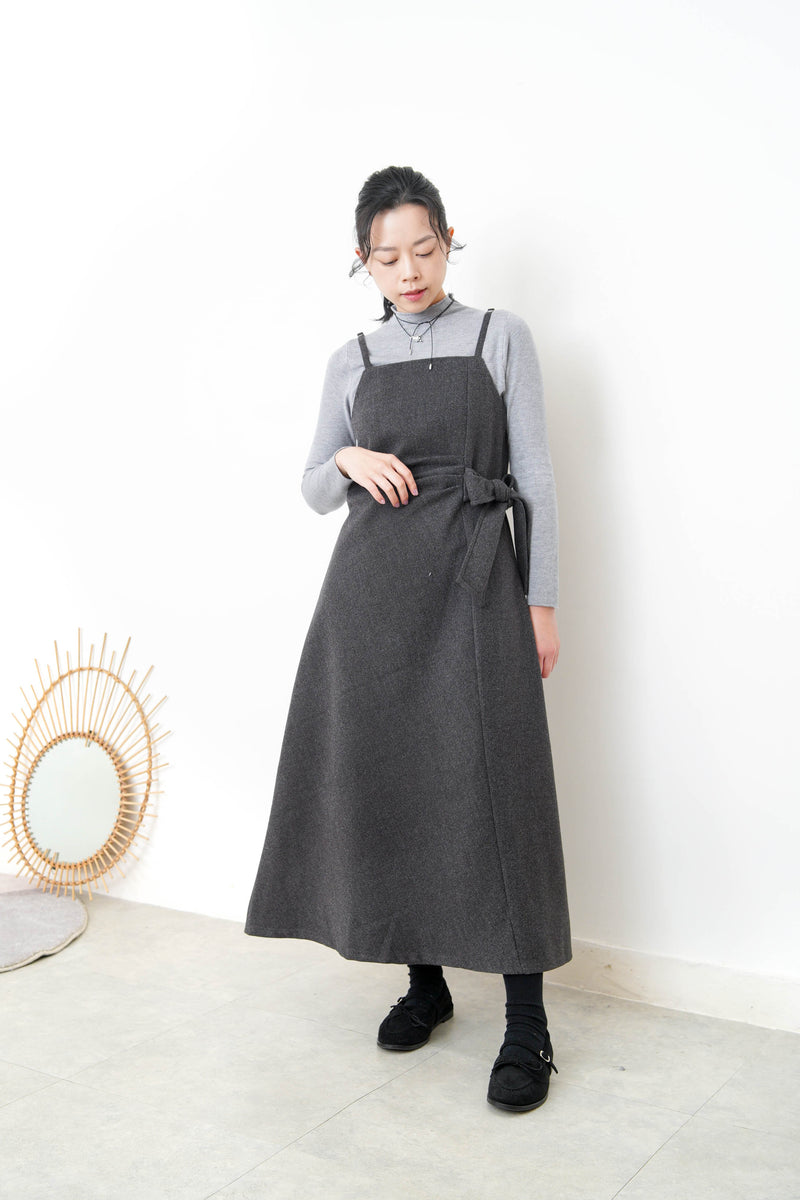 Charcoal waist strap cami dress w/ grey inner set