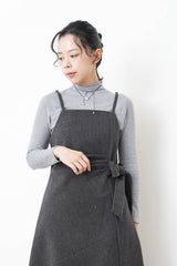Charcoal waist strap cami dress w/ grey inner set