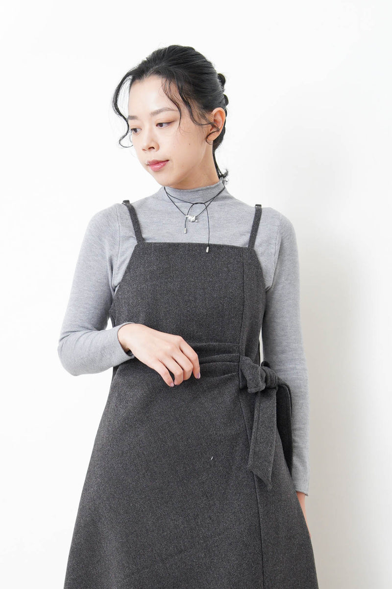 Charcoal waist strap cami dress w/ grey inner set